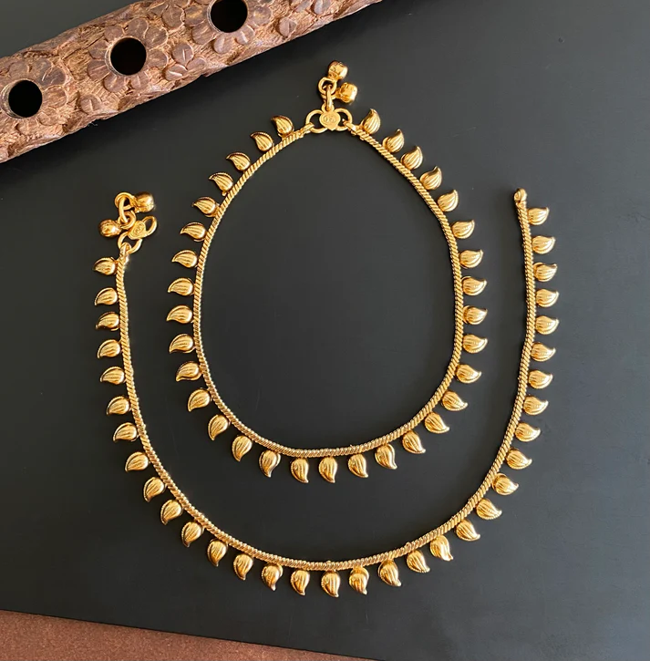 Antique Gold Tone Mango Design Anklets Set